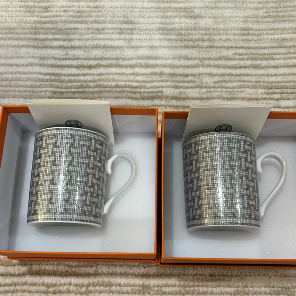 Hermes mosaique palladium mugs silver 24, pair